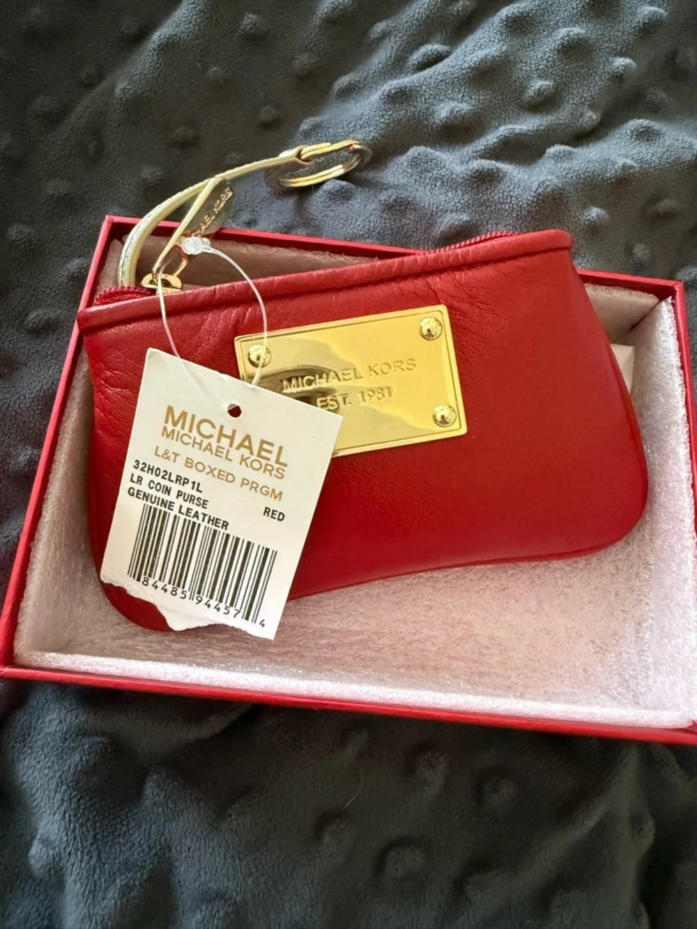 Michael Kors Red Leather Key Pouch with Gold Plaque - Picture 3 of 4